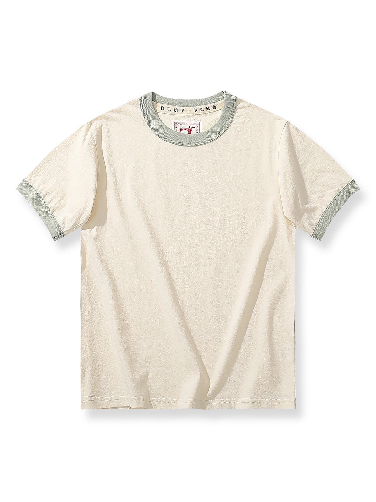 レトロカラー配色クルーネック半袖Tシャツ正面図