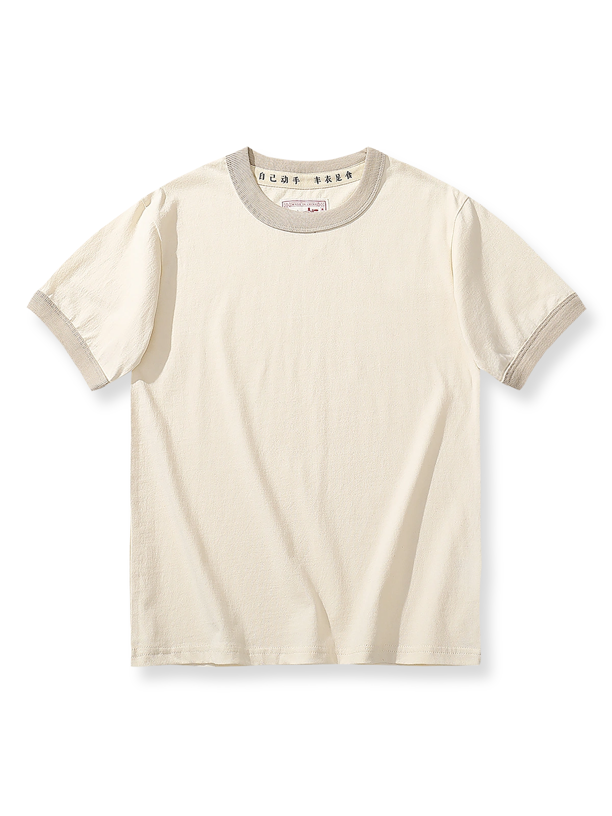 レトロカラー配色クルーネック半袖Tシャツ正面図