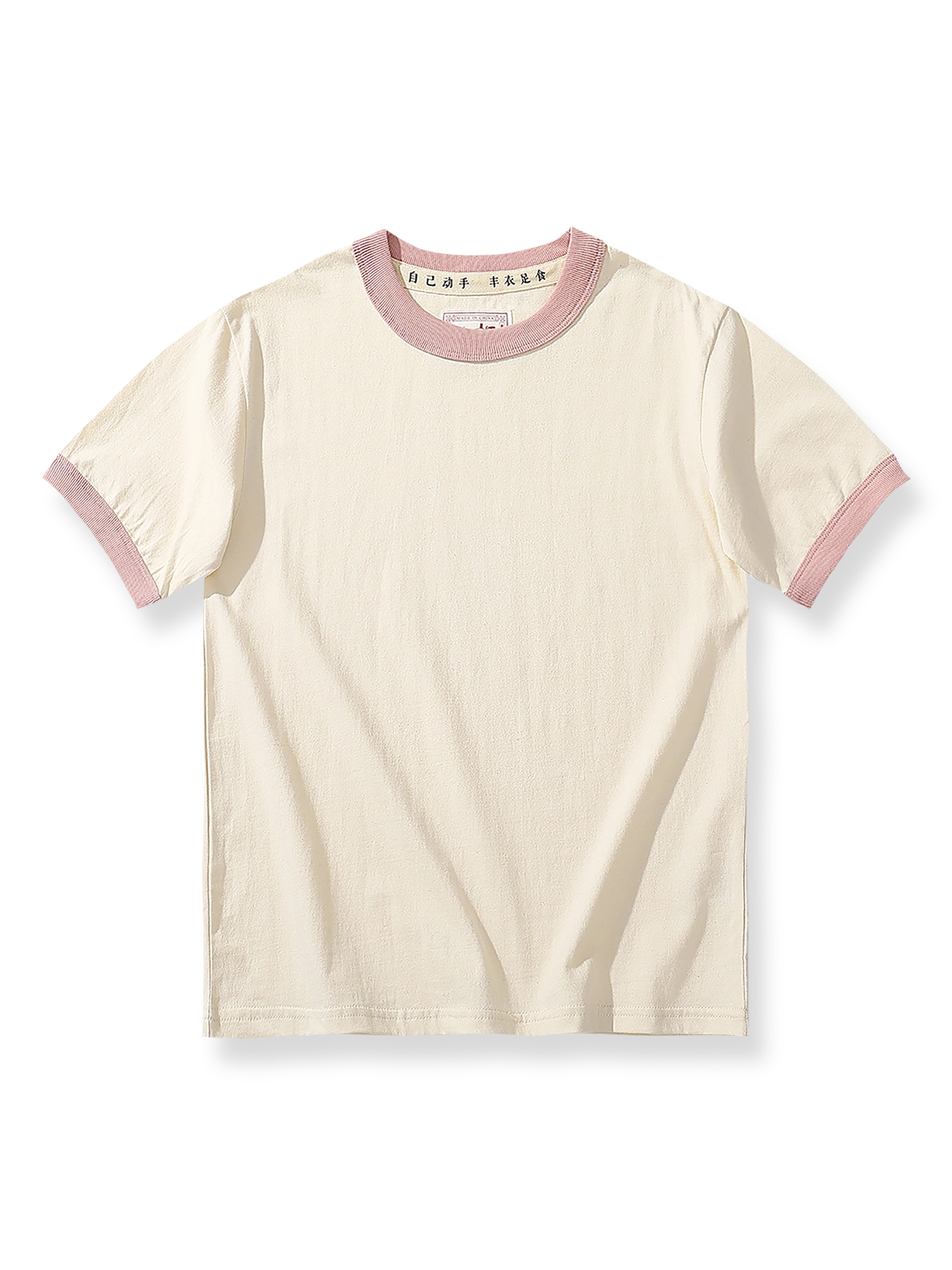 レトロカラー配色クルーネック半袖Tシャツ正面図