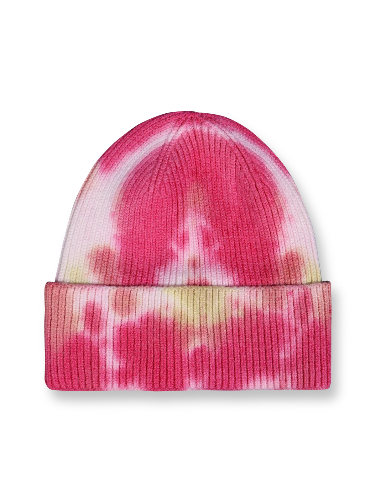 手作業によるタイダイ染めが施されたツバなしニットキャップ全体ビュー