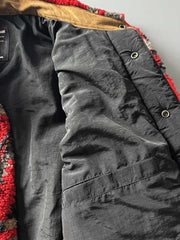 製品画像: ヴィンテージトライバルパターン シープボアシャツの正面画像、トライバルパターンが際立つデザイン。
詳細画像: シープボア素材とトライバルパターンのディテール画像、ヴィンテージ感を強調。