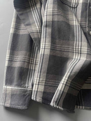 製品画像:
レトロスタイル ドーパミンカラー 厚手 チェック柄シャツ 全体画像、ヴィンテージ風デザイン、秋冬向け
詳細画像:
ドーパミンカラー チェック柄 シャツのディテール、コットン100%素材の質感、厚手の生地