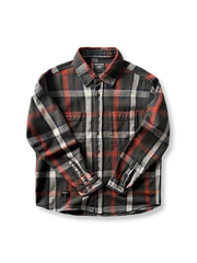 ヴィンテージ風重厚なチェック柄長袖シャツ全体画像、厚手コットン素材とクラシックなデザイン
詳細画像:
チェック柄デザインと胸の二つポケットディテール、ヴィンテージ感あるデザイン