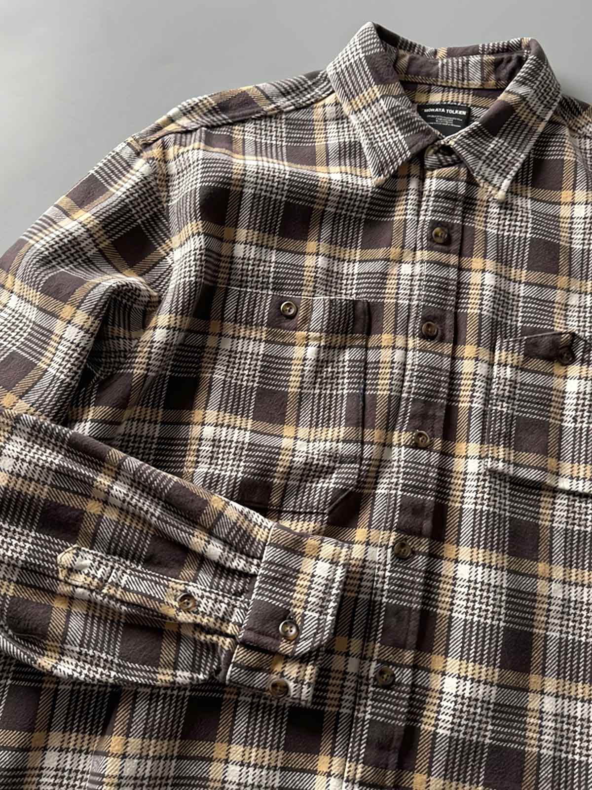 製品画像:
アメカジヴィンテージチェック柄ヘビーウェイトシャツ全体画像、秋冬向けの高い保温性とクラシックデザイン。
詳細画像:
両胸ポケットとチェック柄のディテール、ヴィンテージ感漂うデザイン。
