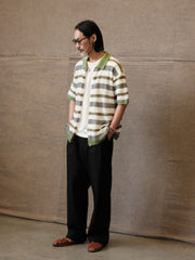 配色ストライプ透かし編みニット半袖カーディガン