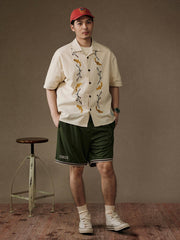 梅花錦鯉刺繍キューバシャツ