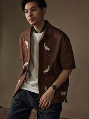 梅花錦鯉刺繍キューバシャツ