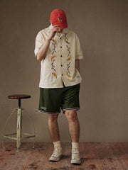 梅花錦鯉刺繍キューバシャツ