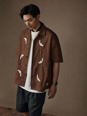 梅花錦鯉刺繍キューバシャツ