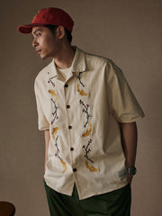 梅花錦鯉刺繍キューバシャツ