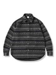 民族調 ボーダージャガード織り ツイード 長袖シャツ