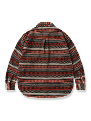 民族調 ボーダージャガード織り ツイード 長袖シャツ