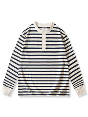 ボーダー柄 ヘンリーネック 長袖Tシャツ