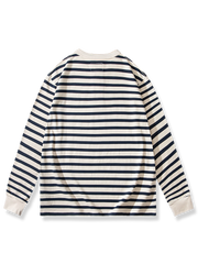 ボーダー柄 ヘンリーネック 長袖Tシャツ