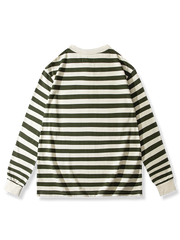 ボーダー柄 ヘンリーネック 長袖Tシャツ