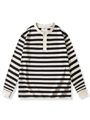 ボーダー柄 ヘンリーネック 長袖Tシャツ