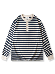 ボーダー柄 ヘンリーネック 長袖Tシャツ