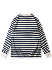 ボーダー柄 ヘンリーネック 長袖Tシャツ