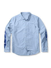 ウォッシュ加工カシューナッツフラワー刺繍オックスフォードシャツ