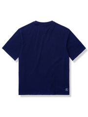 藍染め 刺繍ドロップショルダーTシャツ