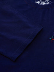 藍染め 刺繍ドロップショルダーTシャツ