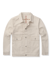 二重プリーツ 白いデニムジャケット