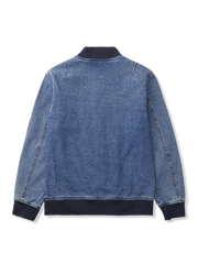 レター刺繍ワッペン付き裏カモ柄デニムスタジャン