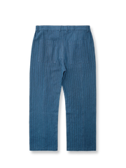 【予約】本格藍染め 刺し子綿麻ストライプ 9分スラックスパンツ