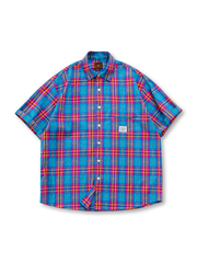 フロントビューのビンテージウォッシュドチェックオーバーシャツ