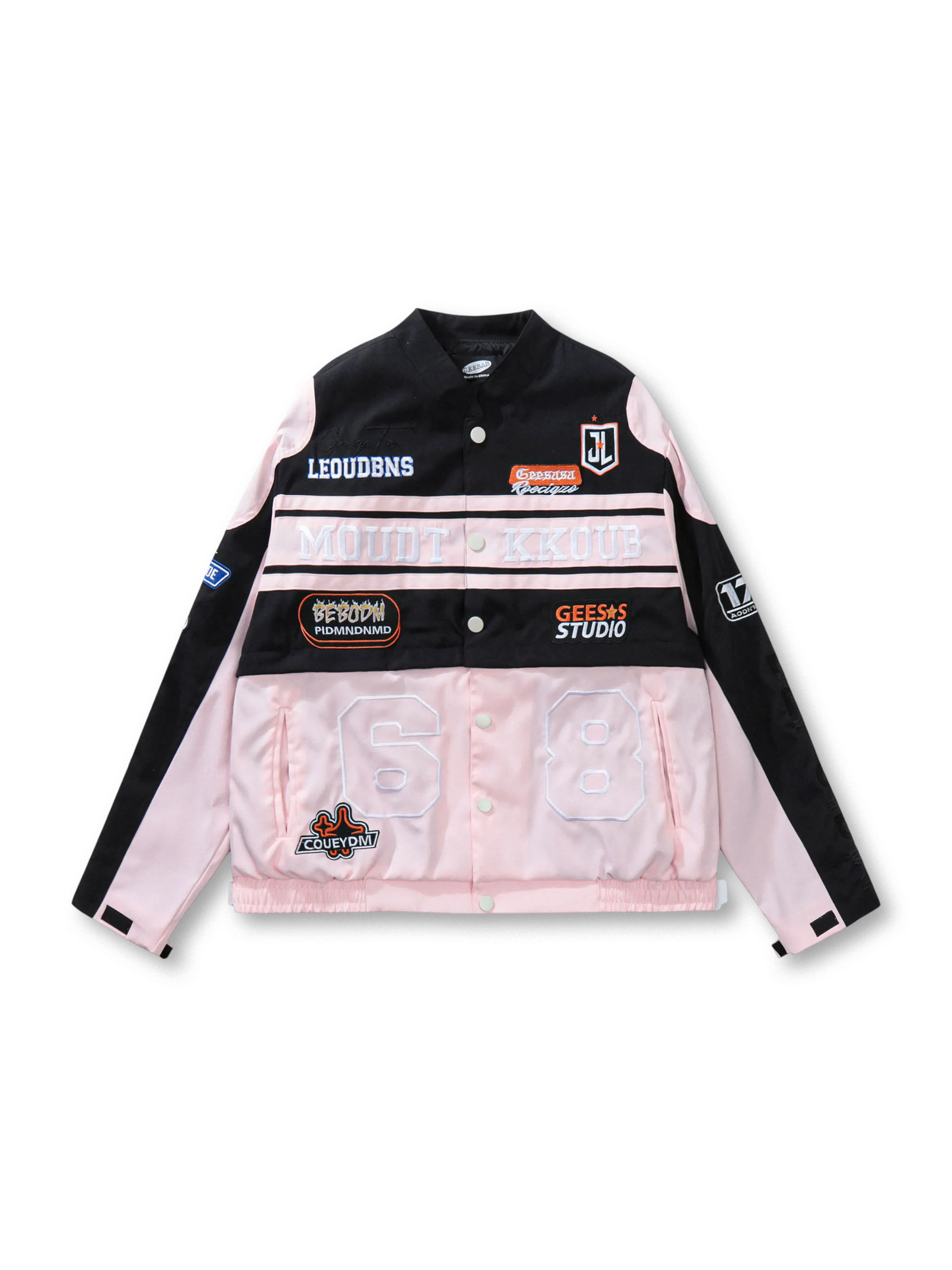 フロントビューのレトロレーシングワークジャケット