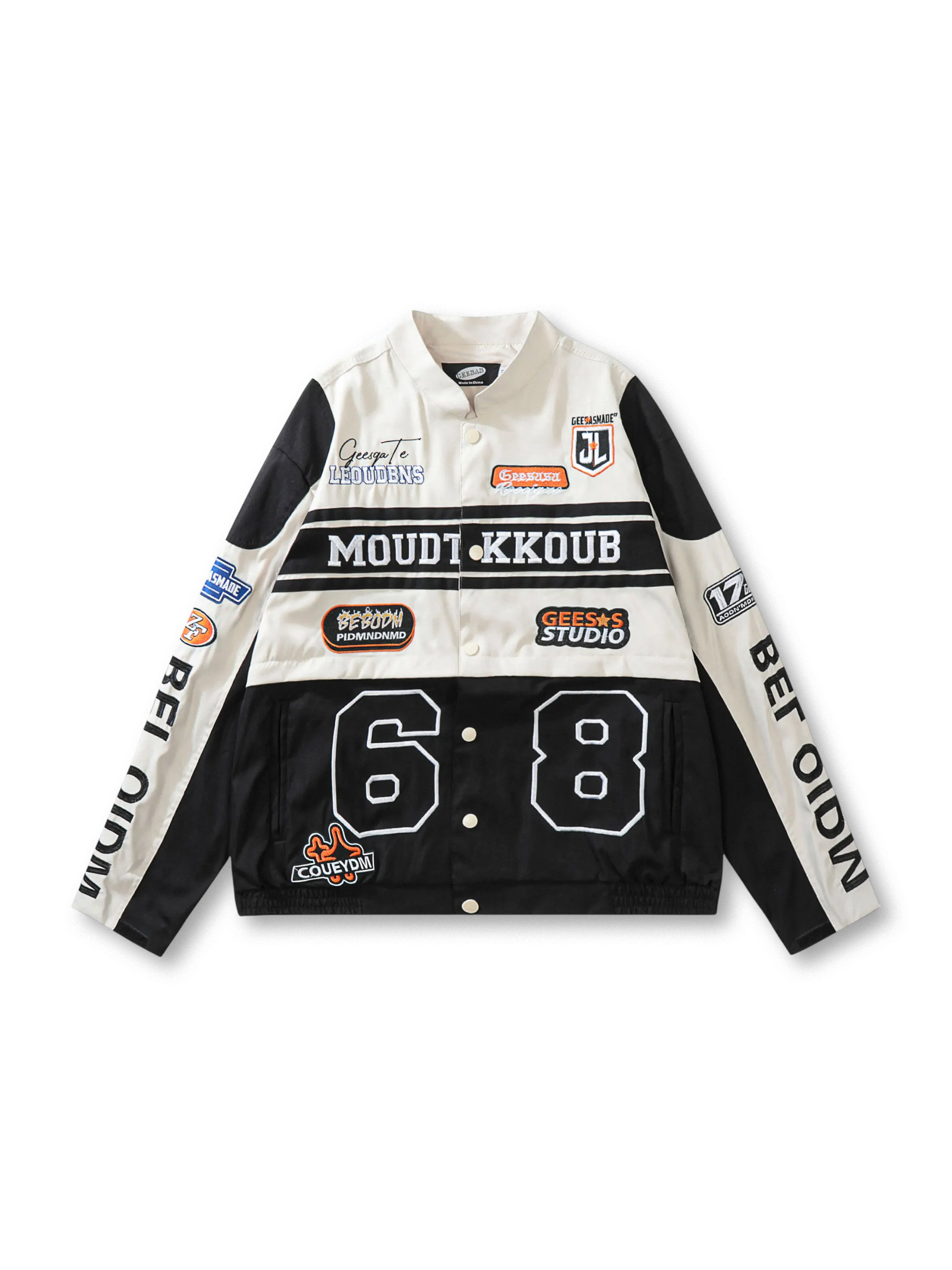 フロントビューのレトロレーシングワークジャケット