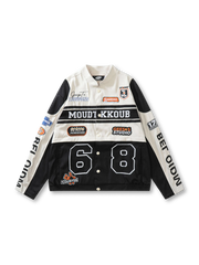 フロントビューのレトロレーシングワークジャケット