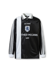 光沢ストライプ長袖フットボールポロ正面