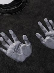 ヴィンテージウォッシュダブルハンドプリントTシャツ