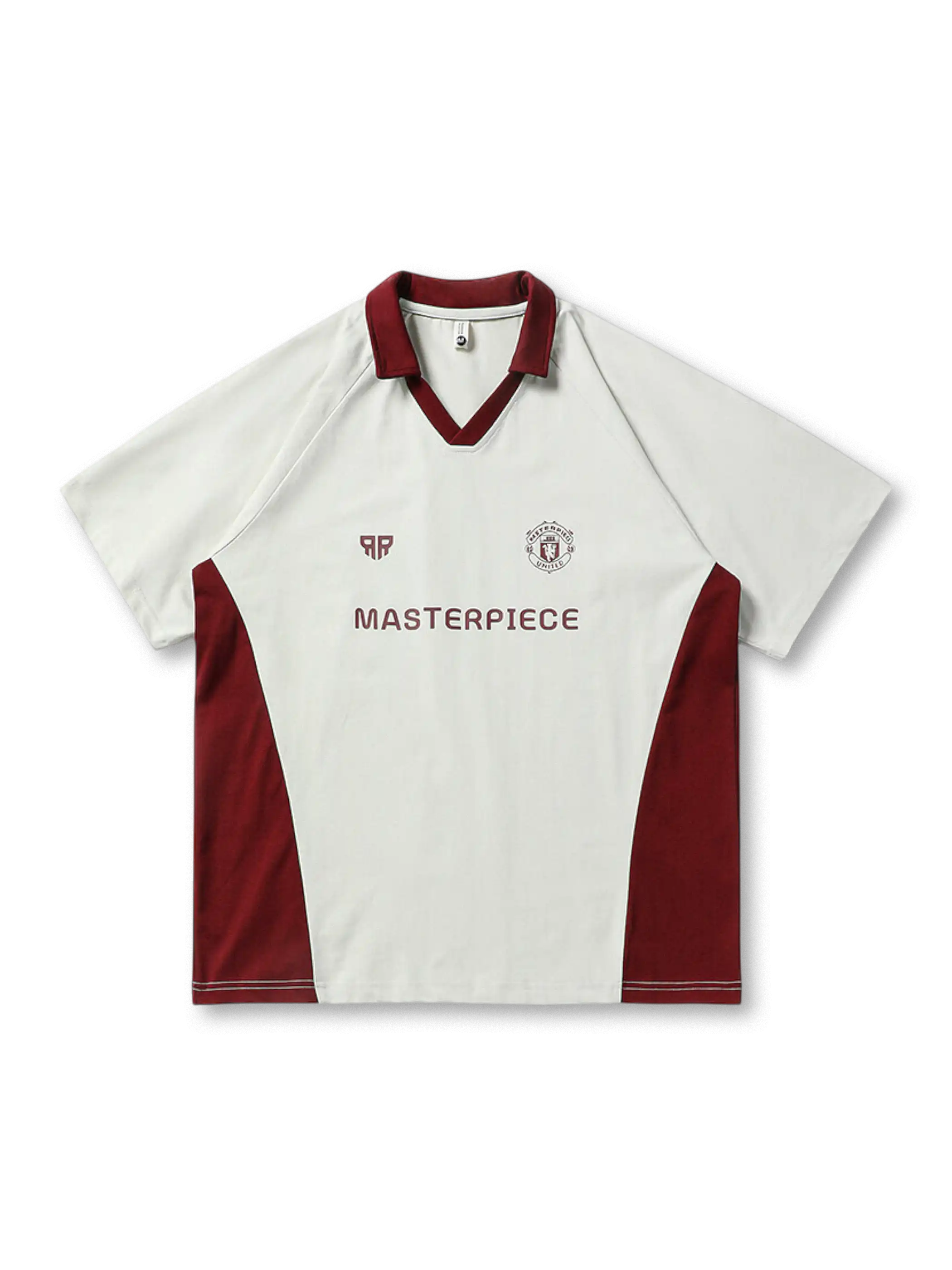 落ち着いた配色や大胆な切り替えデザインが映える機能性Tシャツ、ラグランスリーブ風のパターンが特徴