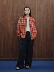 ダメージ加工ジッパーチェックシャツ