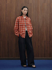 ダメージ加工ジッパーチェックシャツ