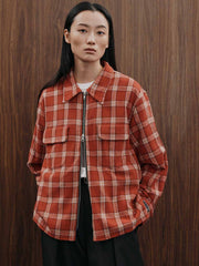 ダメージ加工ジッパーチェックシャツ