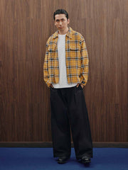 ダメージ加工ジッパーチェックシャツ