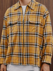 ダメージ加工ジッパーチェックシャツ