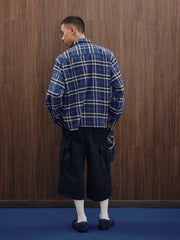 ダメージ加工ジッパーチェックシャツ