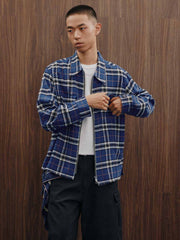 ダメージ加工ジッパーチェックシャツ