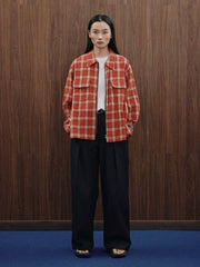 ダメージ加工ジッパーチェックシャツ