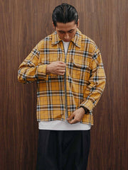 ダメージ加工ジッパーチェックシャツ