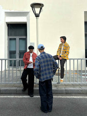 ダメージ加工ジッパーチェックシャツ