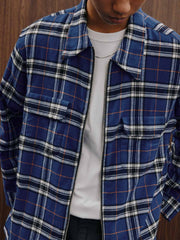 ダメージ加工ジッパーチェックシャツ