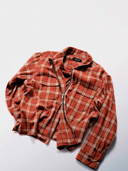 ダメージ加工ジッパーチェックシャツ