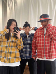 ダメージ加工ジッパーチェックシャツ