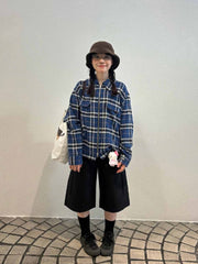 ダメージ加工ジッパーチェックシャツ