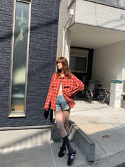 ダメージ加工ジッパーチェックシャツ